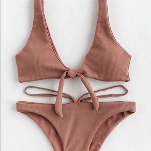Taupe tie front bikini